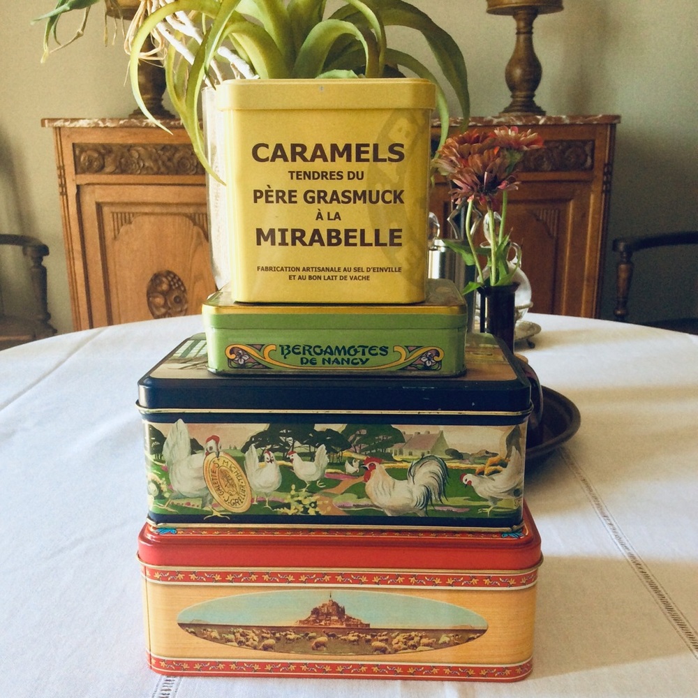 Set of vintage French tin boxes